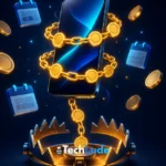 The EMI trap of buying tech on EMI — a smartphone chained by rupee coins over an open trap