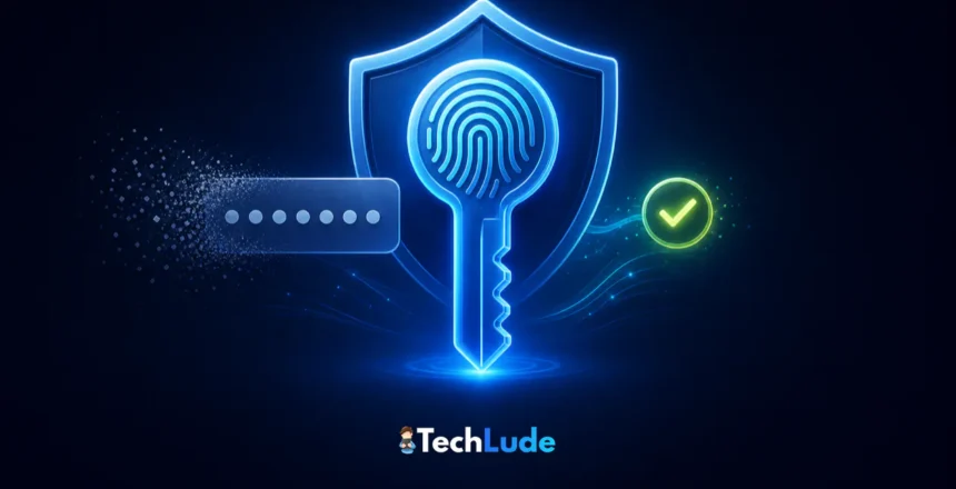 What is a passkey — a fingerprint key inside a shield replacing a password
