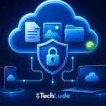 What is cloud storage and is it safe — a secure cloud holding files, protected by a shield and padlock, synced to a phone and laptop